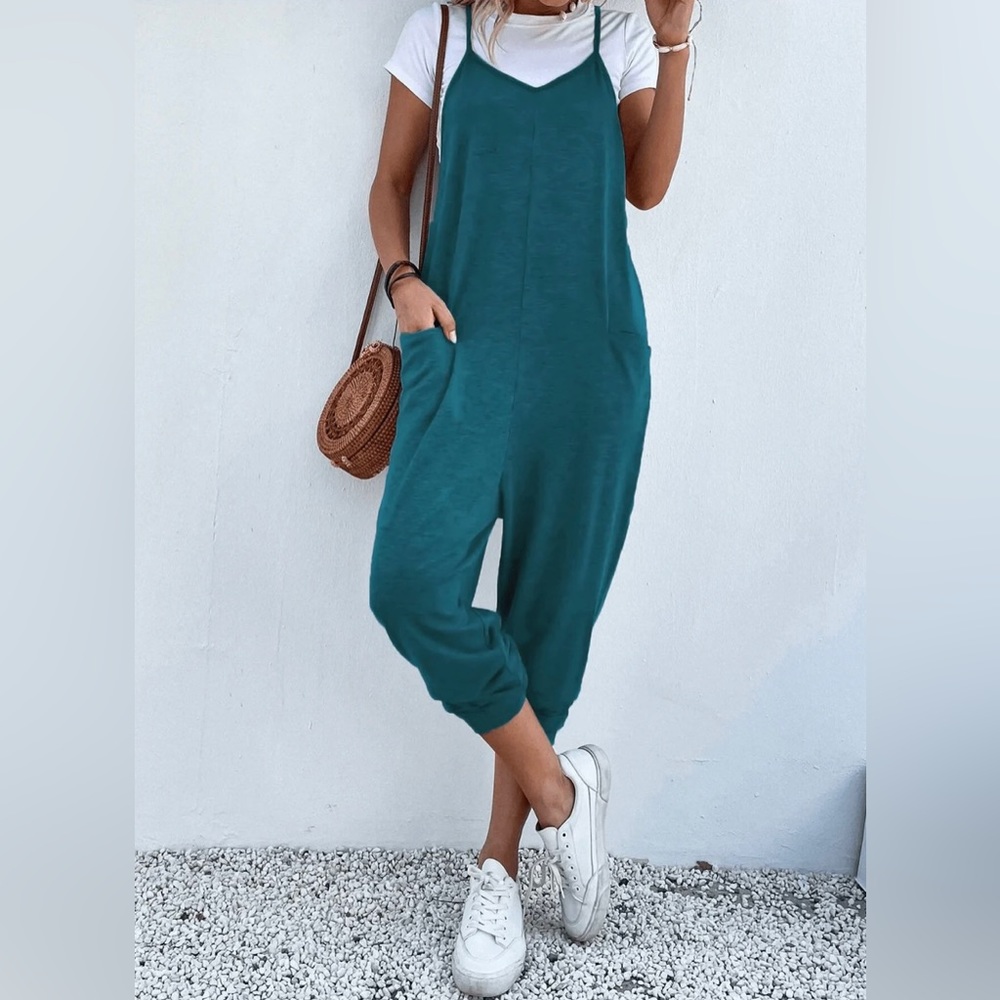 NWT Mirra teal jumpsuit with POCKETS
